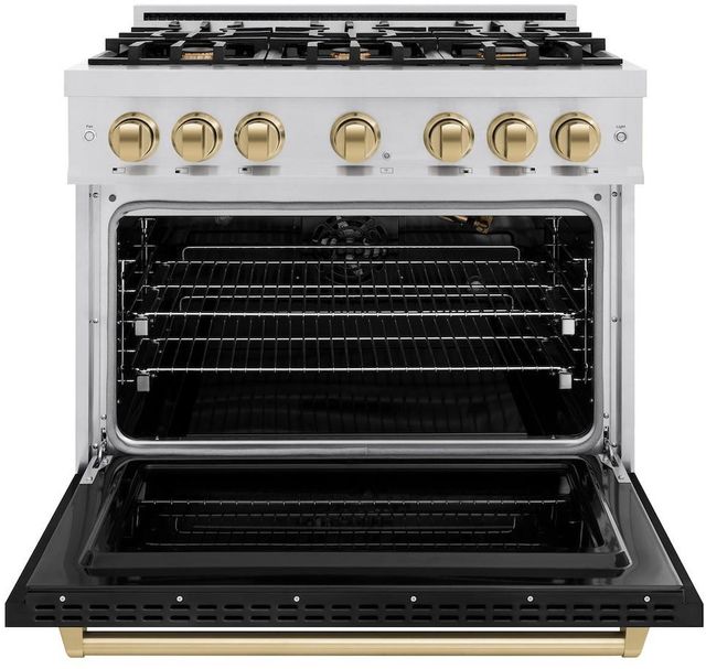 ZLINE Classic 36" Stainless Steel Pro Style Gas Range with Black Matte Door and Champagne Bronze Accents -1