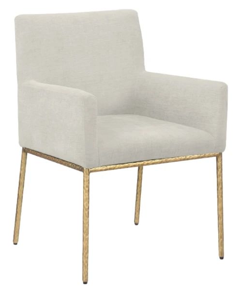 Meridian Furniture Reeves Cream/Brushed Brass Chenille Upholstered Dining Arm Chair-0