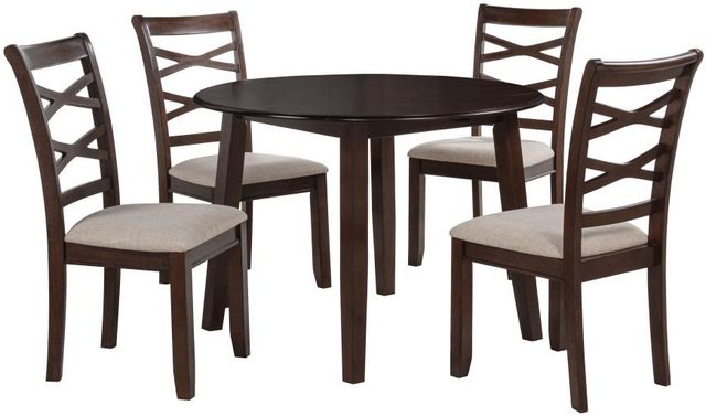 Coaster® Barton 5-Piece Dark Brown Round Wood Dining Table Set-1