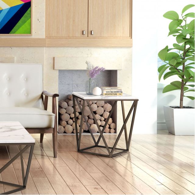 Zuo® Modern Tintern White Marble End Table with Antique Brass Base-2