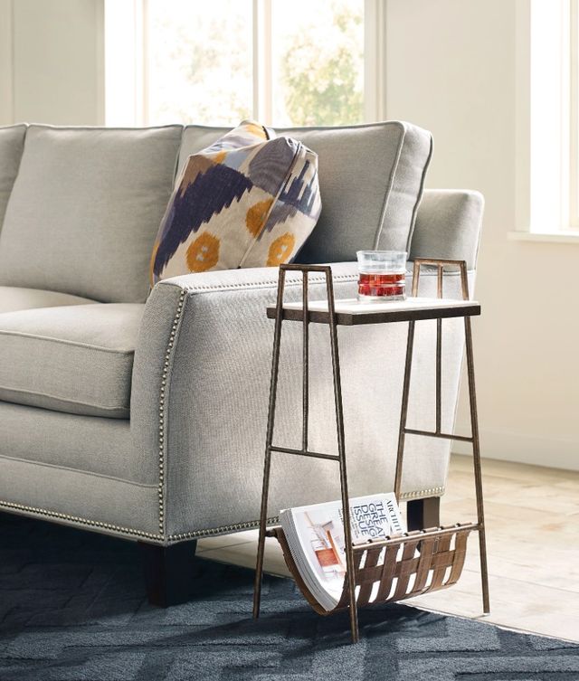 Hammary® Hidden Treasures White Saffiano Magazine Table with Brown Base-1