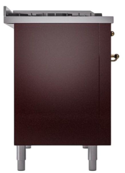 Ilve® Nostalgie II Noblesse 48'' Burgundy Pro Style Dual Fuel Range with Brass Trim-2