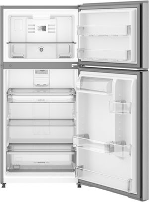 Maytag® 30" 19.3 Cu. Ft. Fingerprint Resistant Stainless Steel Finish Garage Ready Top Freezer Refrigerator Front view of the opened Maytag® 30" 19.3 Cu. Ft. Fingerprint Resistant Stainless Steel Finish Garage Ready Top Freezer Refrigerator