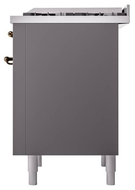 Ilve® Nostalgie II Noblesse 36'' Graphite Matte Pro Style Dual Fuel Range with Burnished Trim-3