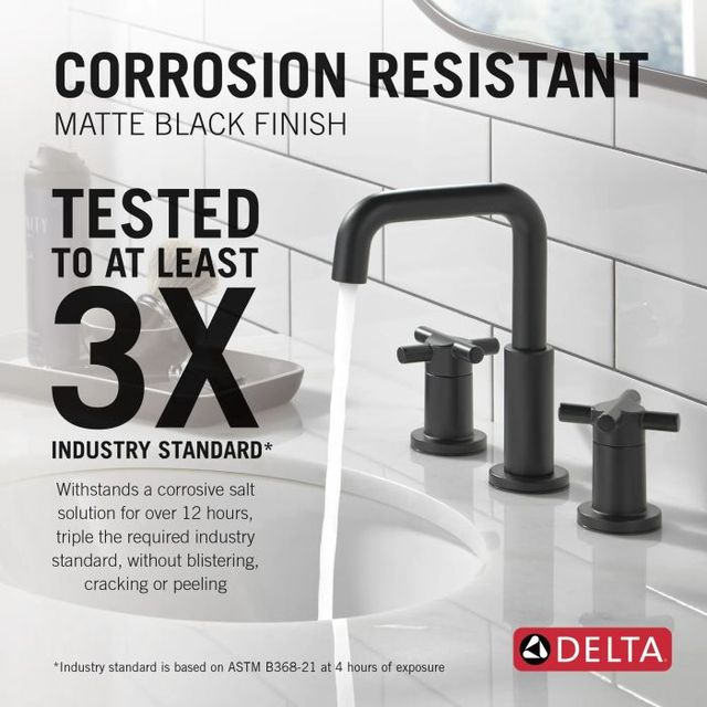 Delta Nicoli® Matte Black 2-Handle Cross Widespread Bathroom Faucet-4
