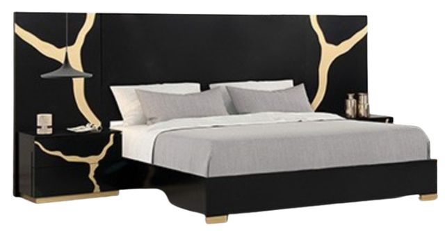 Furniture of America® Goldsberg Black/Gold Eastern King Extended Panel Bed-0