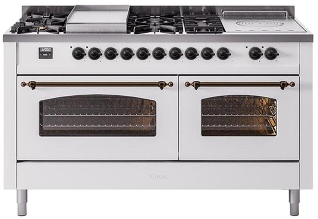 Ilve® Nostalgie II Series 60" White Pro Style Dual Fuel Range-0