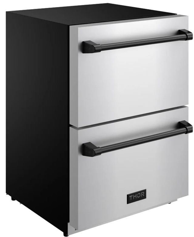 Thor Kitchen® Gordon Ramsay 24" 5.4 Cu. Ft. Stainless Steel Under-Counter Outdoor Freestanding Freezer Drawer with Black Handle-2