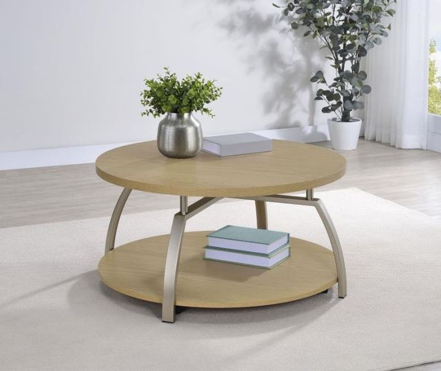 Coaster® Dacre Greige Coffee Table with Satin Nickel Base-1