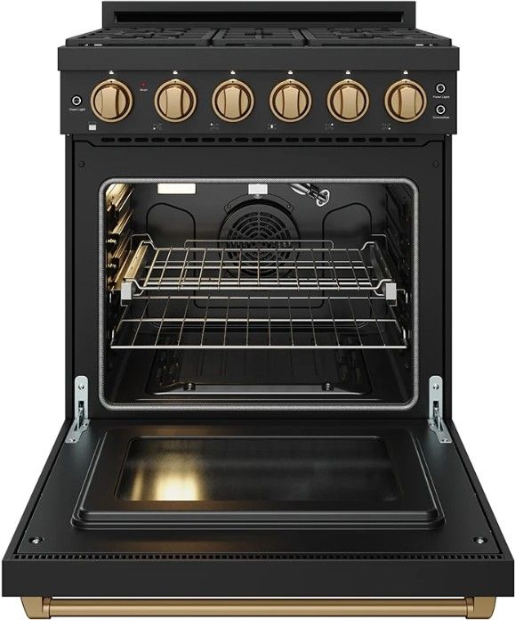 Thor Kitchen Gordon Ramsay Collection 30" Black Pro Style Gas Range with Precision Knob Control and Bronze Trim-1