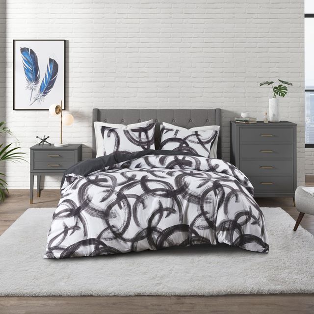 Olliix by CosmoLiving Anaya Cotton Printed Black and White King/California King Comforter Set-0