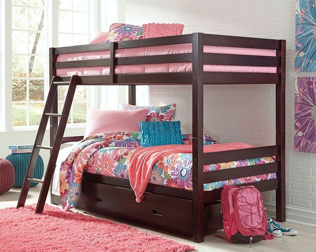 Signature Design by Ashley® Halanton Dark Brown Twin/Twin Bunk Bed with Storage Drawer-1