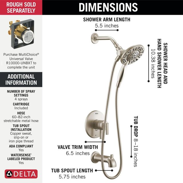 Delta Altado™ Monitor® 17 Series Stainless Tub & Shower Trim with In2ition®-1