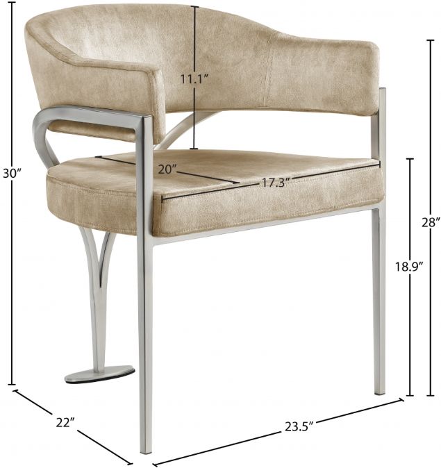 Meridian Furniture Madelyn Beige/Chrome Velvet Dining Chair-3