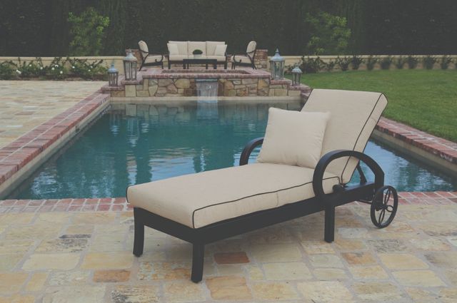 Sunset West Monterey Old World Copper Aluminum Outdoor Single Chaise with Linen Stone Cushion-3
