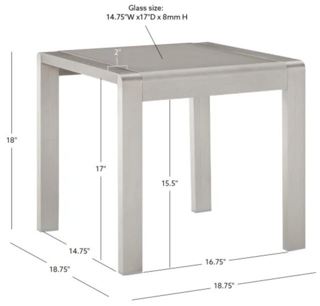 Linon Key Gray Aluminum Glass Top Outdoor Side Table-2