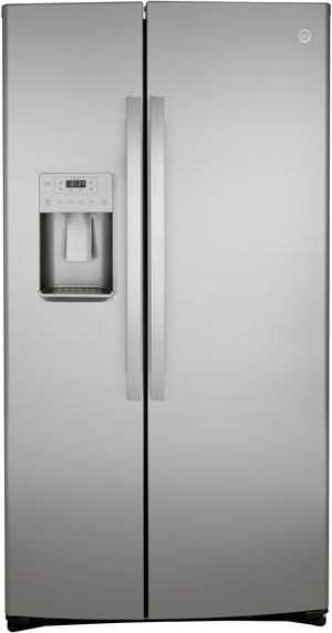 Front view of the GE® 36 in. 25.1 Cu. Ft. Fingerprint Resistant Stainless Steel Side-By-Side Refrigerator