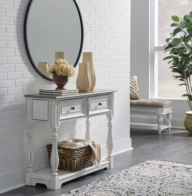 Liberty Furniture Magnolia Manor Weathered Bark Hall Console with Antique White Base-1