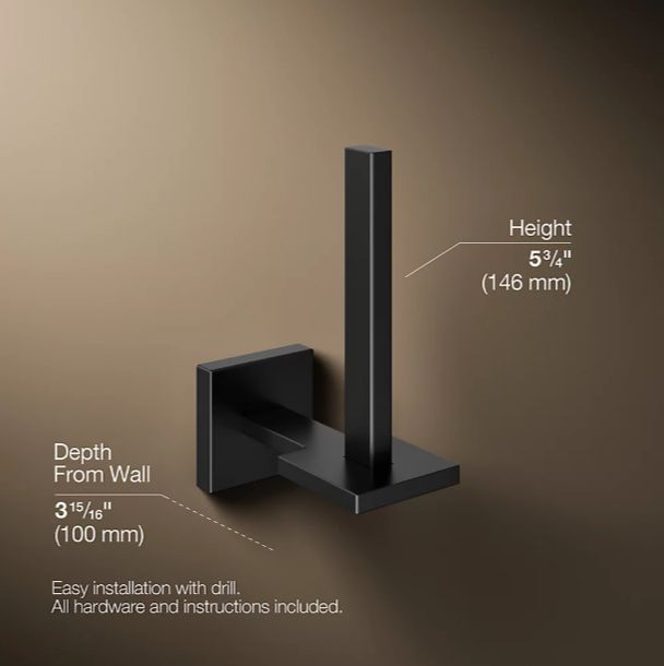 KOHLER® Square Matte Black Vertical Toilet Paper Holder-2