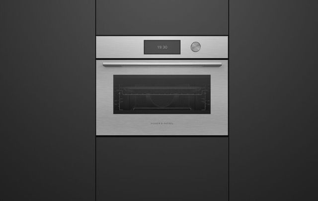 Fisher & Paykel Series 9 24” Brushed Silver Glass Contemporary Compact Convection Electric Speed Oven-3