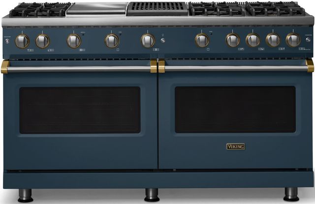 Viking® 5 Series 60" Squall Pro Style Gas (LP) Range with Brushed Brass Trim-0