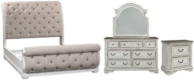 Liberty Furniture Magnolia Manor 4-Piece Antique White/Gray/Weathered Bark Queen Sleigh Bedroom Set-1