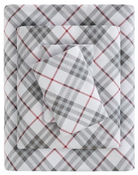 Olliix by True North by Sleep Philosophy Cozy Flannel Red Plaid Twin XL 100% Cotton Printed Sheet Set-0