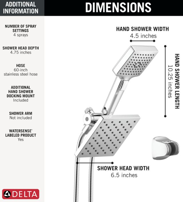 Delta Universal Showering Chrome 5-Setting Two-in-One Combination Shower with Additional Mount-2