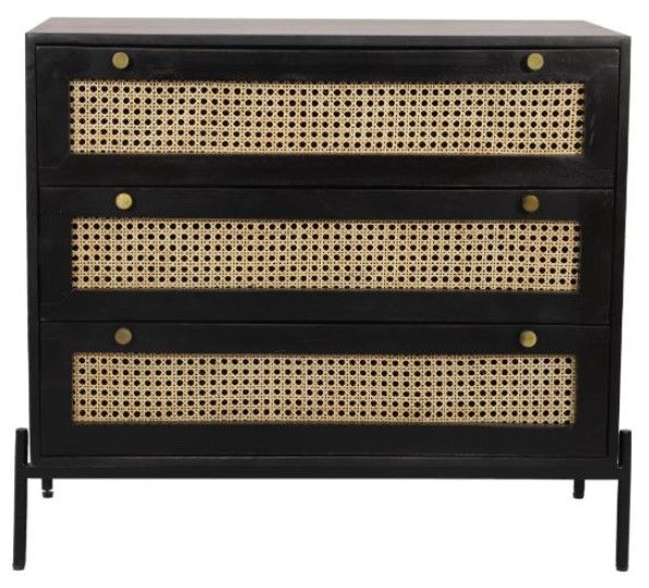 Jaipur Furniture Rattan Black/Brown 3-Drawer Chest-0