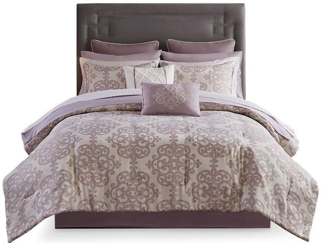Olliix by Madison Park Essentials 16 Piece Purple California King Madeline Jacquard Complete Bedding Set with 2 Sheet Sets-0