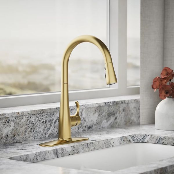 KOHLER® Simplice® Vibrant Brushed Moderne Brass Touchless Kitchen Sink Faucet with 3-Function Sprayhead-1