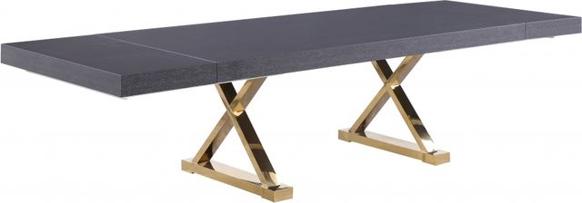 Meridian Furniture Excel Gray Lacquer Extendable Dining Table with Gold Stainless Base-1