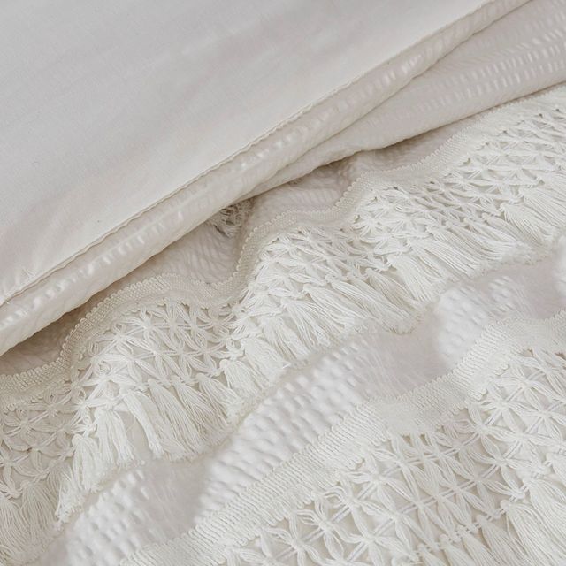Olliix by Madison Park 3 Piece Ivory Full/Queen Amaya Cotton Seersucker Duvet Cover Set-4