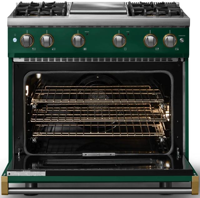 Viking® 5 Series 36" Ivy Pro Style Gas (NG) Range with Brushed Brass Trim-1