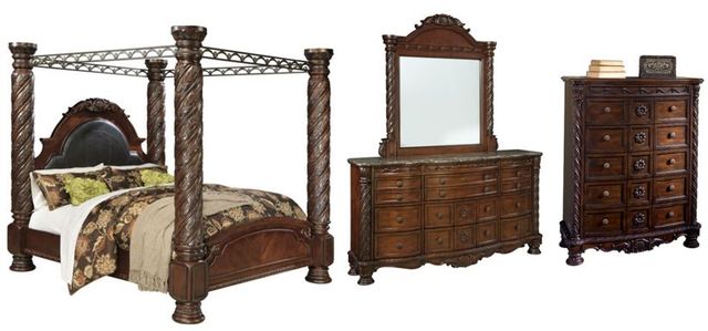 Millennium® by Ashley® North Shore 4-Piece Dark Brown King Poster Bed Set-0
