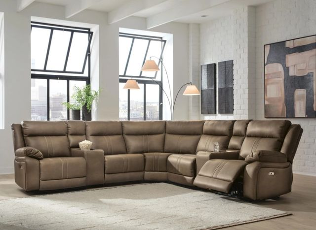Signature Design by Ashley® Max-Media 7-Piece Biscotti Power Reclining L-Shape Sectional with Audio Console-1