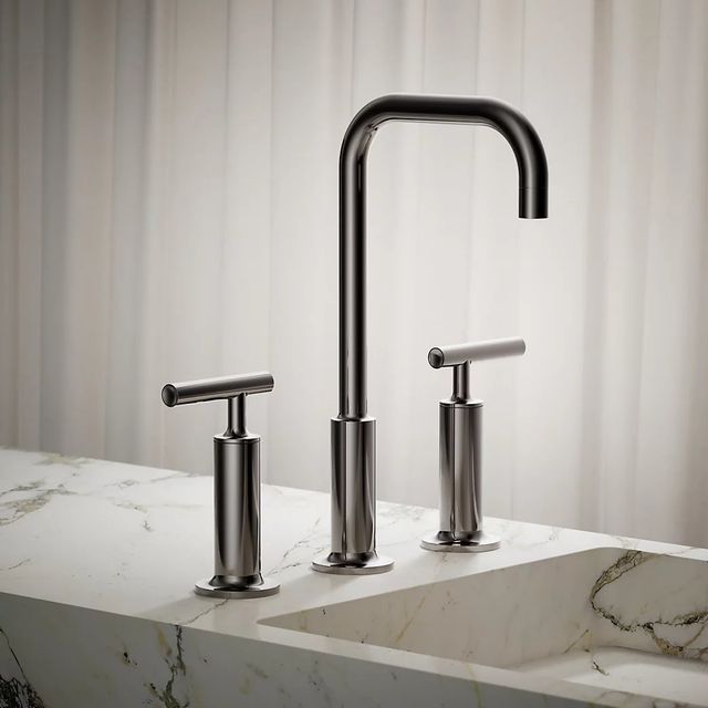 KOHLER® Purist® Vibrant Titanium 11" Widespread Bathroom Sink Faucet with Lever Handles-3