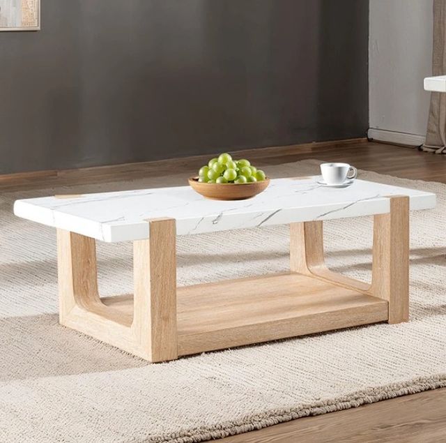 Furniture of America® Sundbry White Coffee Table with Natural Base-0