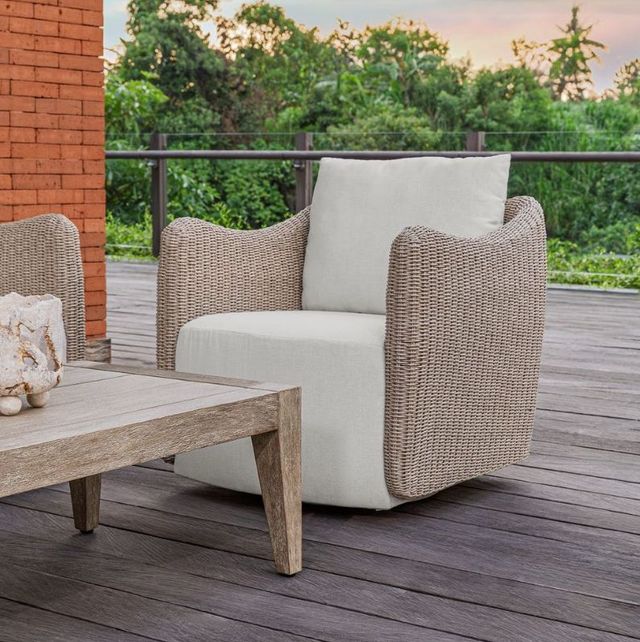 Uttermost® Sunset Oatmeal/Oyster White Fabric/Wicker Outdoor Swivel Lounge Chair-1