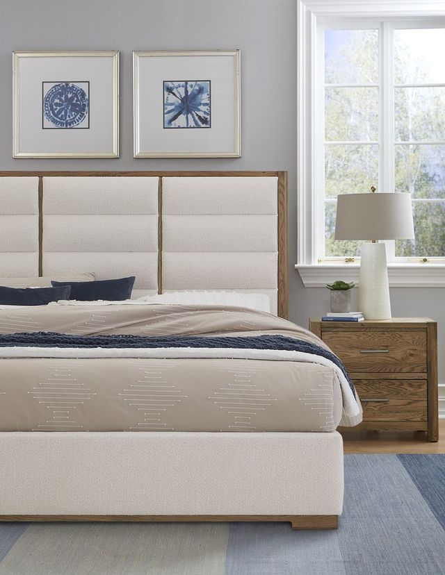 LM Co Home By Vaughan-Bassett Crafted Oak by Ben & Erin Napier Natural/White Queen Upholstered Panel Bed-3