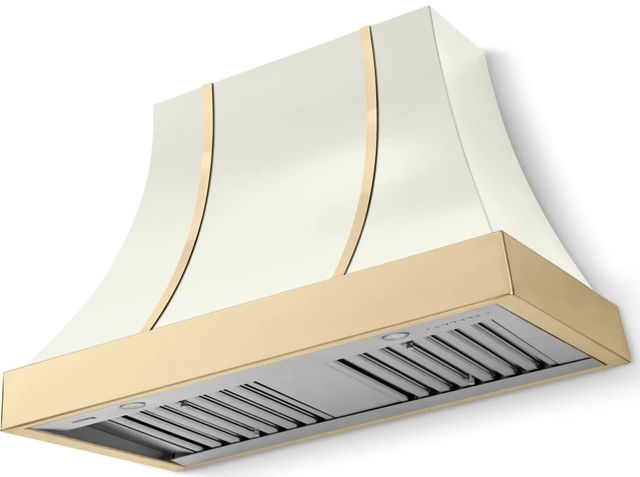 La Cornue CornuFé Cascade 44" Pure White Wall Mounted Range Hood with Polished Brass Trim-0