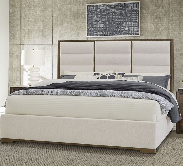 LM Co Home By Vaughan-Bassett Crafted Oak by Ben & Erin Napier Aged Gray/Oatmeal King Upholstered Panel Bed-4