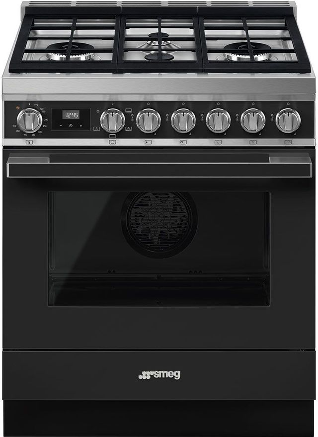 Smeg Portofino Aesthetic 30" Matte Black Freestanding Natural Gas Range-0