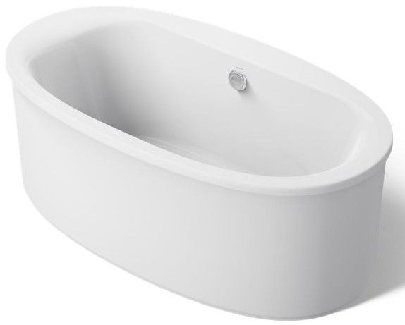 KOHLER® Sunstruck® White 66" x 36" Freestanding Bath with Bask® Heated Surface and Straight Shroud-0