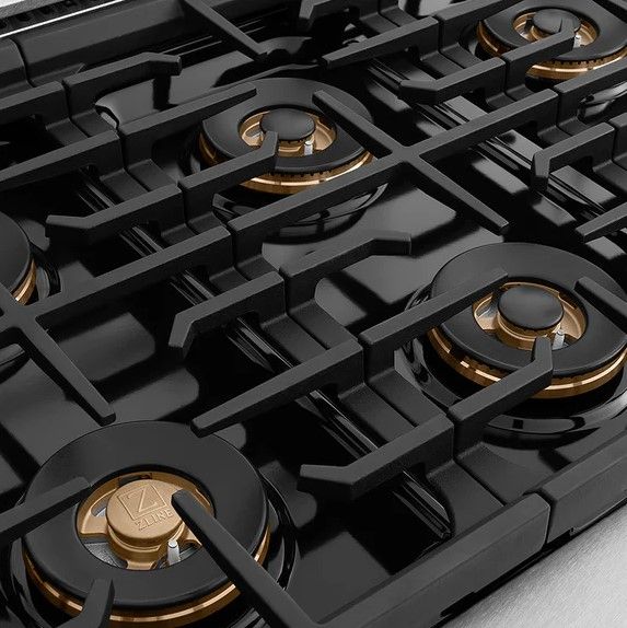 ZLINE Autograph Edition Paramount 36" 5.2 Cu. Ft. Satin Stainless Steel Gas Range with Black Matte Door and Champagne Bronze Accents-3