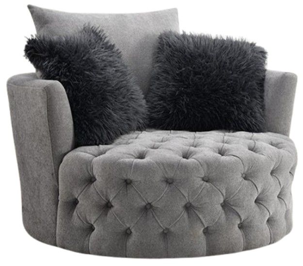 Furniture of America® Sofi Dark Gray Button Tufted Swivel Chair-0
