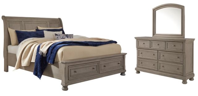 Signature Design by Ashley® Lettner 3-Piece Light Gray King Storage Sleigh Bed Set-0