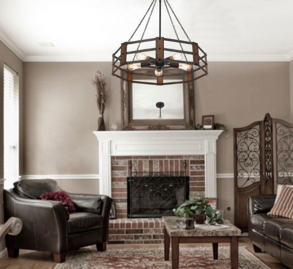 Cal® Lighting & Accessories Provo Iron/Oak Chandelier-1