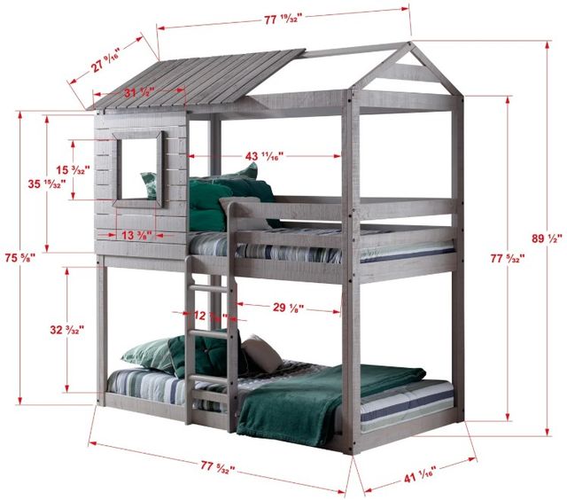 Donco Kids Deer Blind Green Camo/Rustic Light Gray Youth Twin/Twin Bunkbed with Tent Kit-2