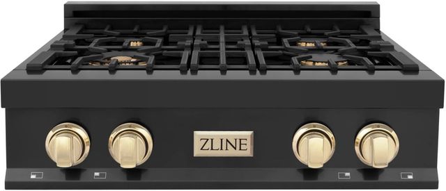 ZLINE Autograph Edition 30" Black Stainless Steel Gas Rangetop with Polished Gold Accents-0